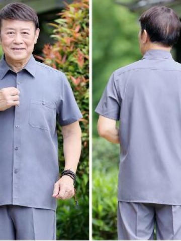 Tang suit Male father summer suit T shirt ice silk short sleeve suit Chinese wind old grandpa suit Zhongshan suit