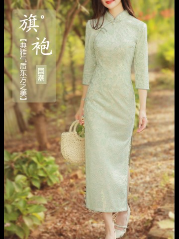 Qipao autumn new modified version of dress young girl long sleeve green summer high-end temperament
